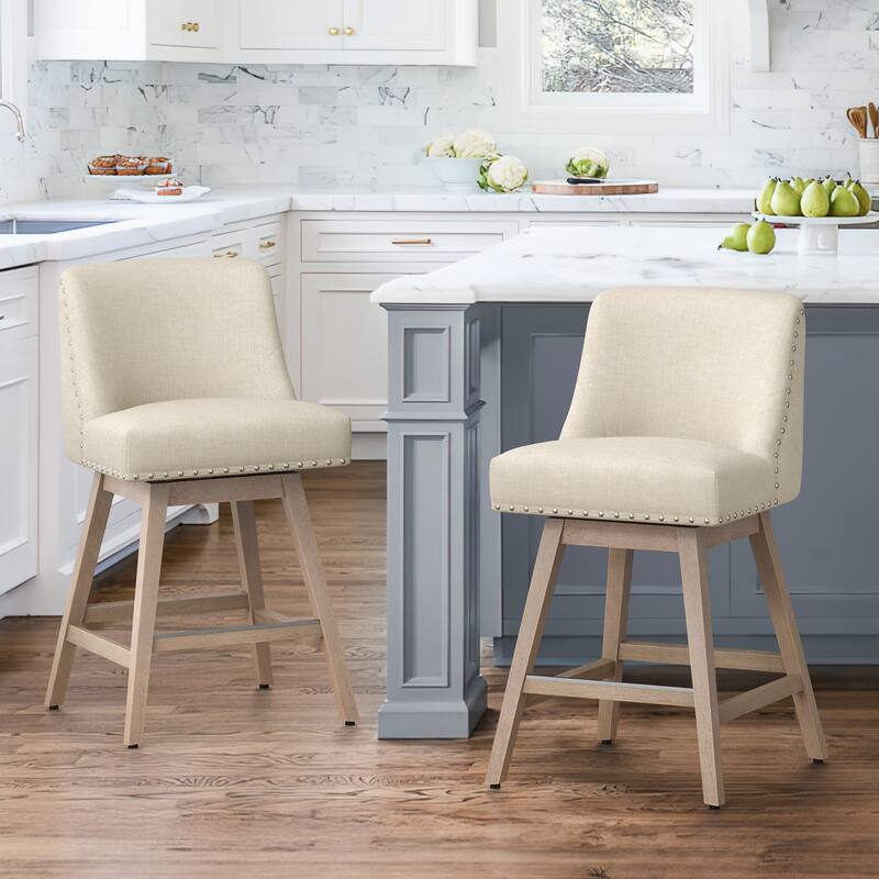 26 in. Swivel Counter Height Bar Stools Upholstered Wood Frame Counter StoolsWith Nailhead Trim