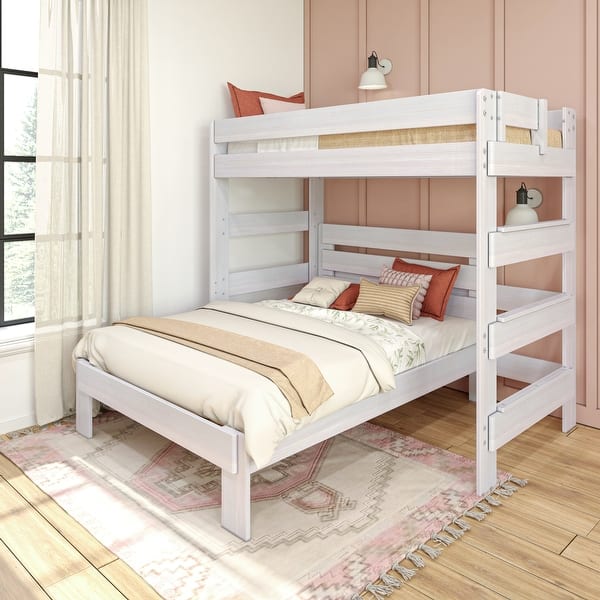 slide 2 of 15, Max and Lily Farmhouse Twin over Full L Shaped Bunk Bed White Wash Dip