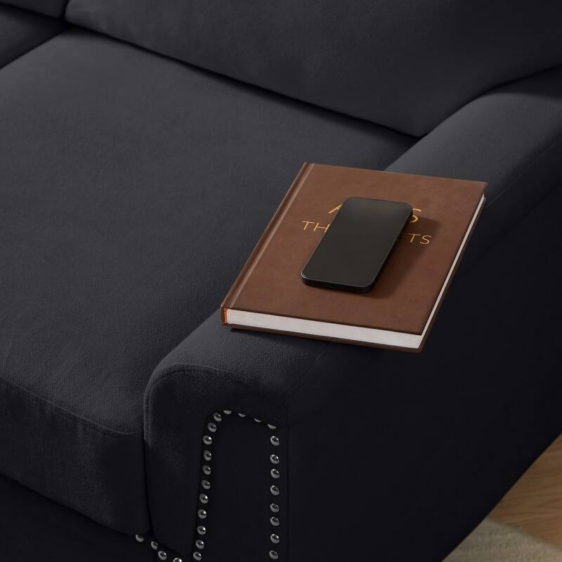 84.2" Modern Snowfleece Fabric 3-Seater Sofa with Nailhead Trim