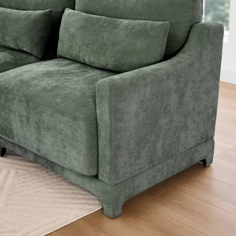 Wooden Base Modular Upholstered Sectional Sofa with Lumbar Pillows