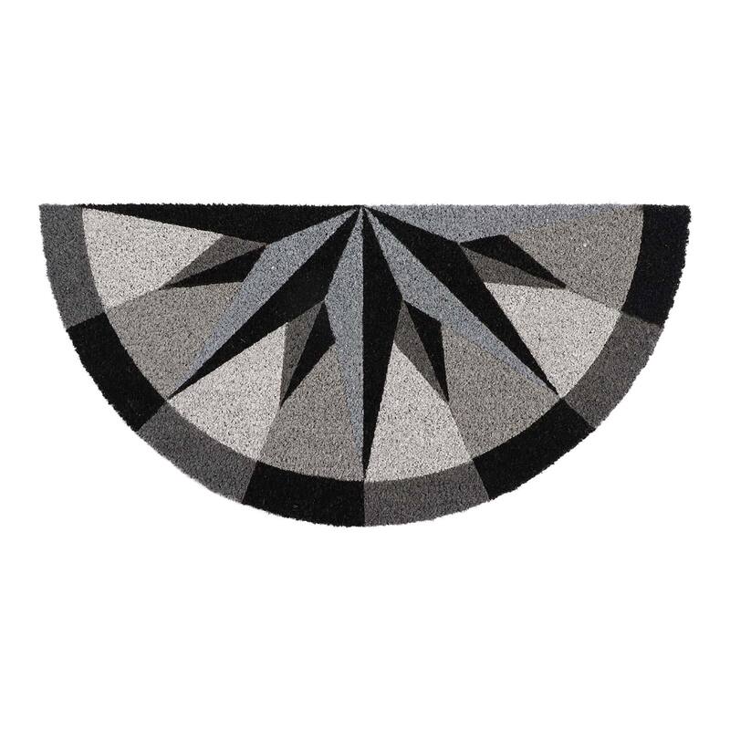 Half-Circle Coir Doormat with Bold Compass Rose Design - 30 L X 15 W x 5/8 H
