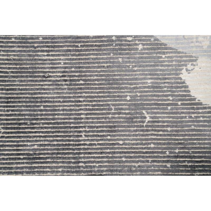Hand Knotted Oriental Viscose Silk Carpet Modern Pictorial Greys & Charcoal Abstract Area Rug - 4' 0'' X 2' 0''