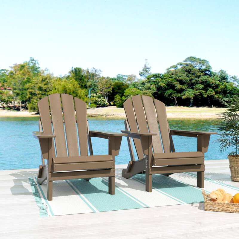 POLYTRENDS Laguna All Weather Poly Outdoor Adirondack Chair - Foldable (Set of 2) - Weathered Wood