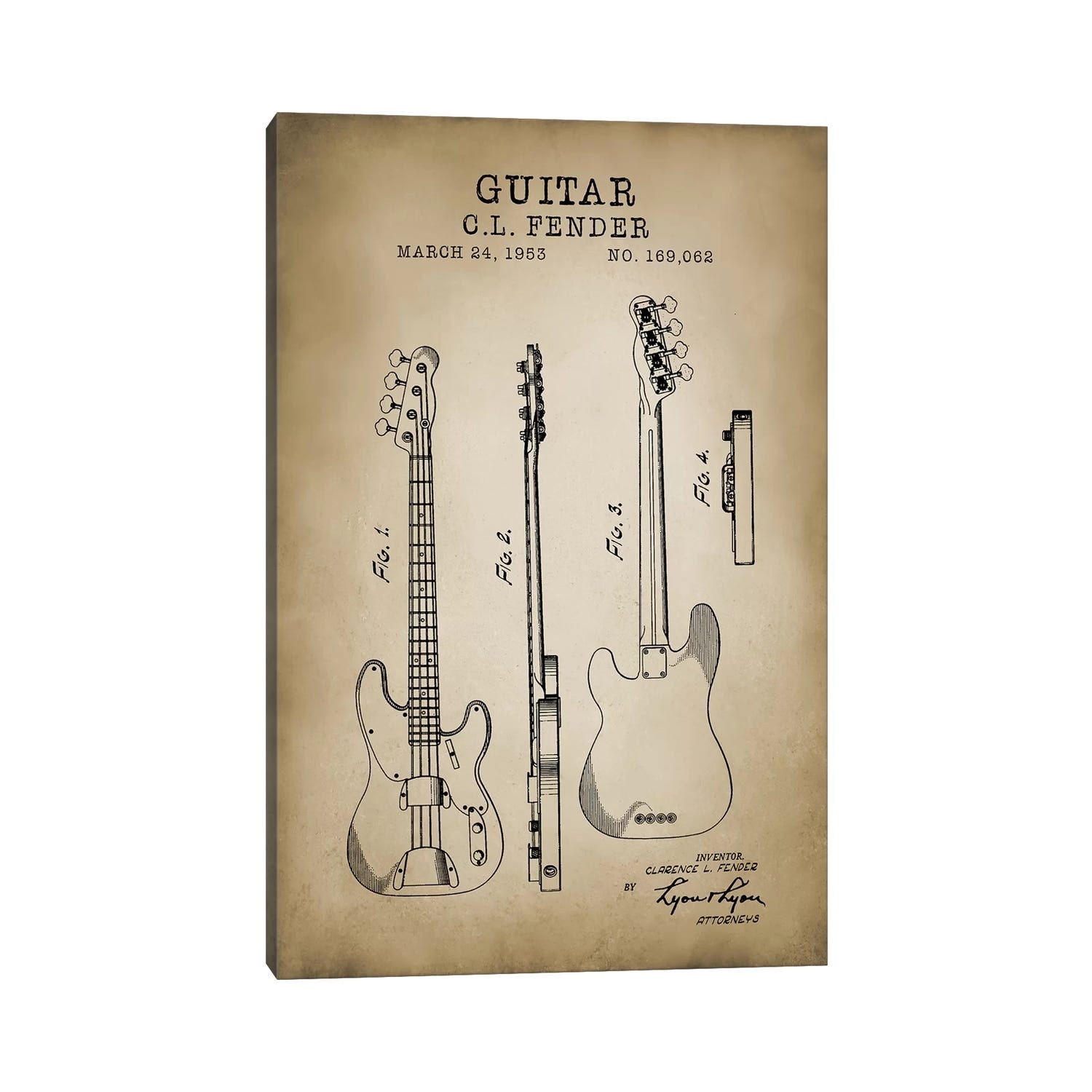 iCanvas "Fender Guitar" by PatentPrintStore Canvas Print