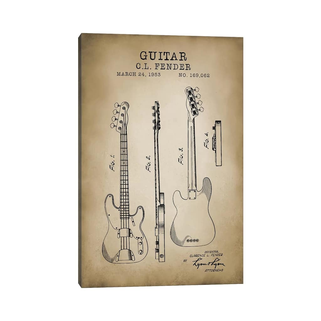 iCanvas "Fender Guitar" by PatentPrintStore Canvas Print