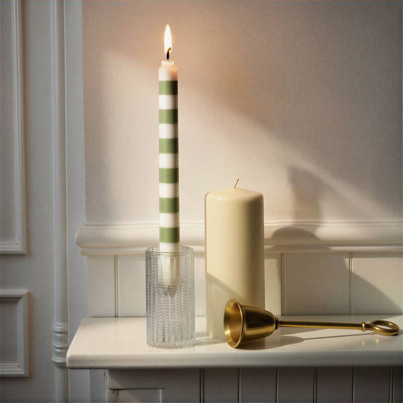 Tall Cut Glass Taper Candle Holder - 2.0"L x 2.0"W x 4.0"H - White