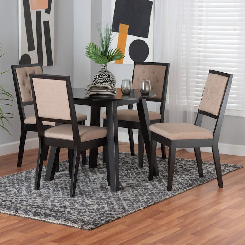 Alani Modern Beige Fabric and Dark Brown Finished Wood 5-Piece Dining Set