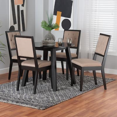 Alani Modern Beige Fabric and Dark Brown Finished Wood 5-Piece Dining Set