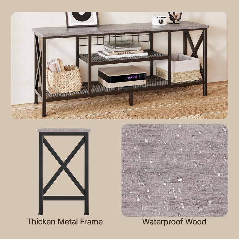 Industrial TV Stand TV Console for Televisions Bedroom with Open Storage Shelves