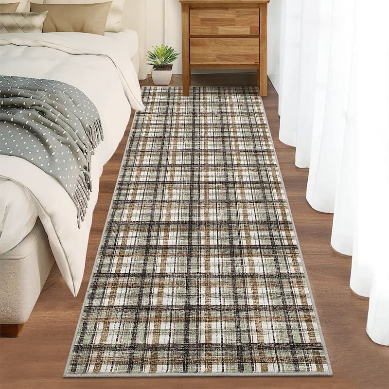 Garvee Timeless Check Washable Area Rug