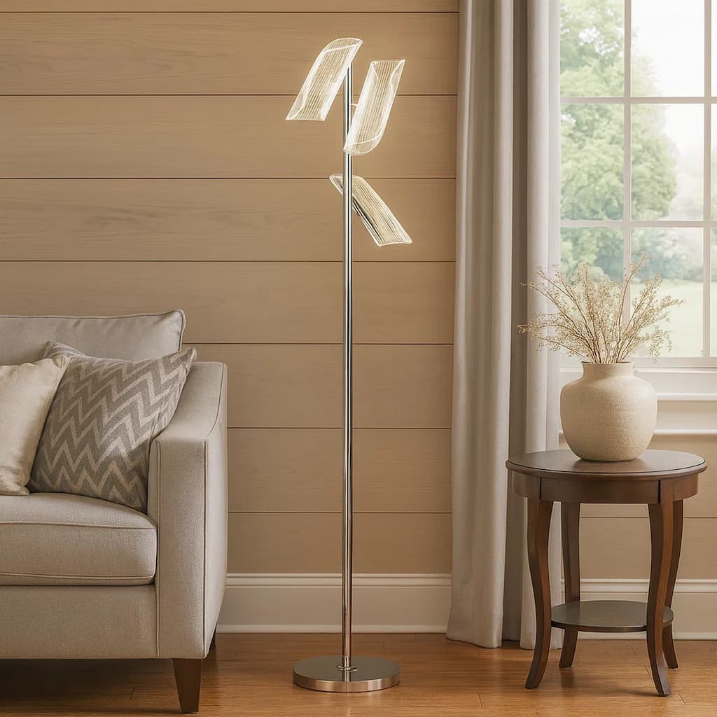 Spark 62 Inch Floor Lamp, 3 Cylindrical Glass Shades, Bright Nickel, Silver