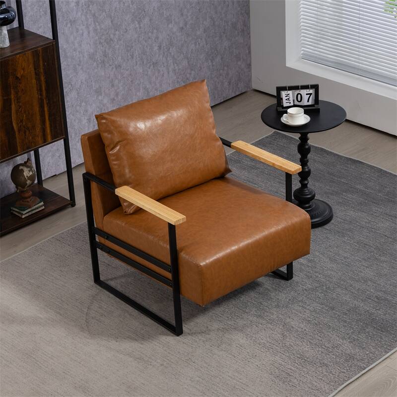 Leather Accent Chair with Metal Frame for Living Room