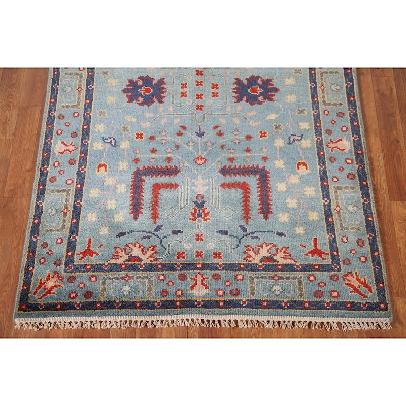 Light Blue Oushak Accent Rug Hand-Knotted Wool Carpet - 4'0"x 5'11"