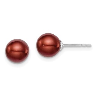 for Women L-7 mm, W-8 mm 925 Sterling Silver Black Cultured Round Pearl Stud Earrings for Women L-7 mm, W-8 mm 925 Sterling Silver Black Cultured Round Pearl Stud Earrings