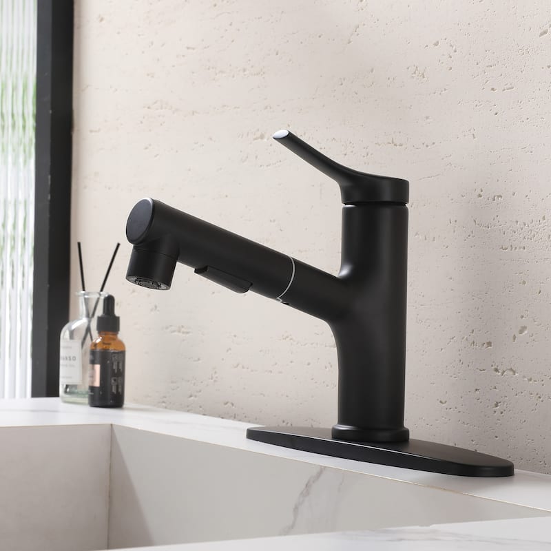 Single Handle Bathroom Sink Faucet with Pull Out Sprayer Stainless Steel Modern 1 Hole Pull Out Bathroom Basin Vanity Faucets
