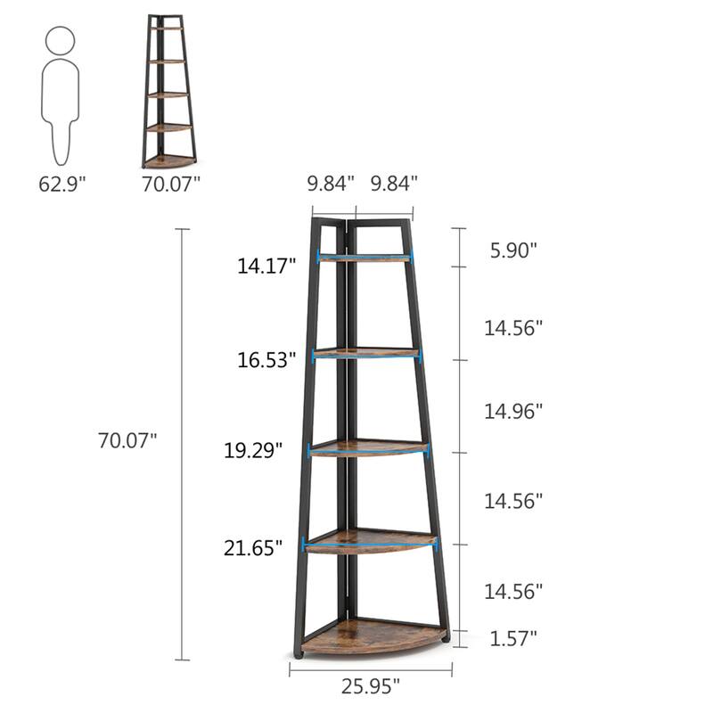 70" Tall Corner Bookcase Ladder Bookshelf, Display Shelf, Plant Stands