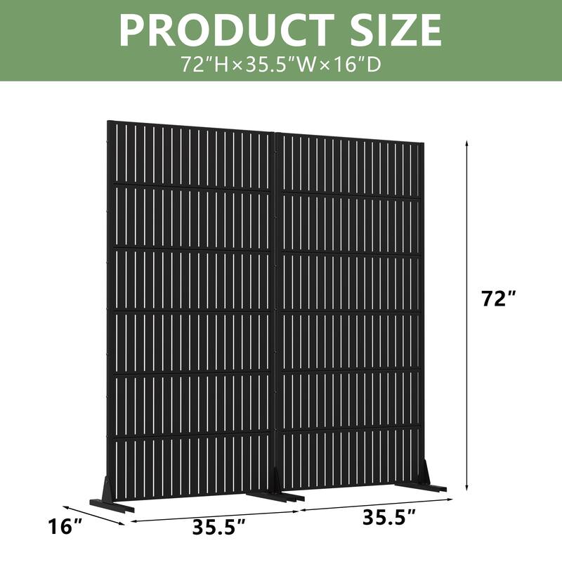 Privacy Metal Screen Fence Panel Horizontal Stripe Pattern Set of 2