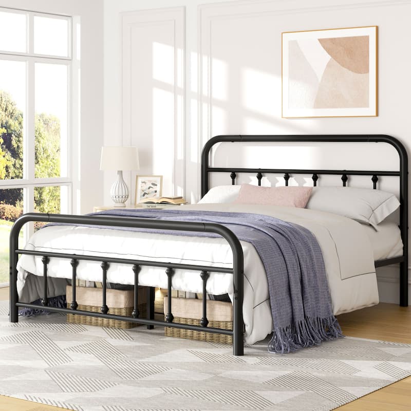 Metal Bed Frame with Headboard and Footboard - Queen