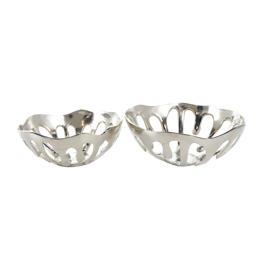 Aluminum Metal Drip Decorative Bowl with Open Frame Design - Set of 2 Gold, Silver or Black - Roche River Decor