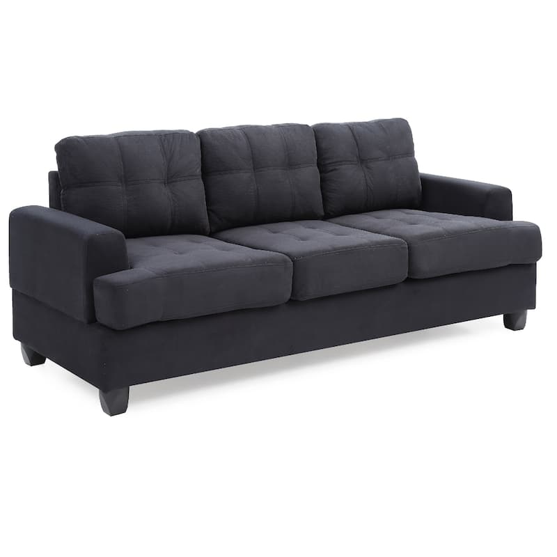 Tufted Microsuede Square Arm Straight Sofa - 79" - Black