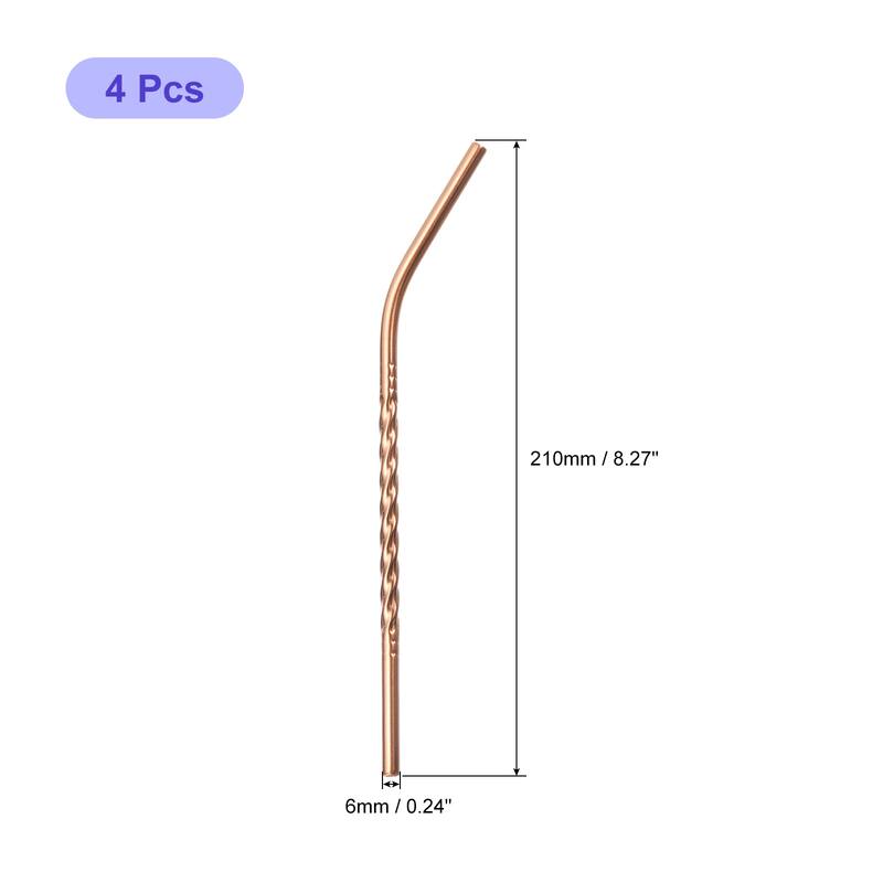 4Pcs 8.27" Long 0.24" Dia Stainless Steel Straws Bent Threaded Straws - Gold