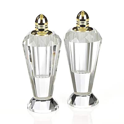 Handcrafted Optical Crystal and Gold Pair of Salt and Pepper Shakers