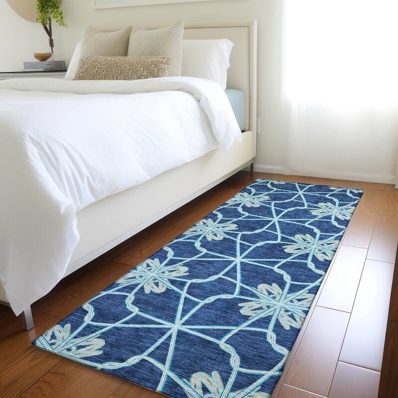Premium Washable Super Soft Contemporary Tangle Mayfield Rug - Navy - 2'3" x 7'6"