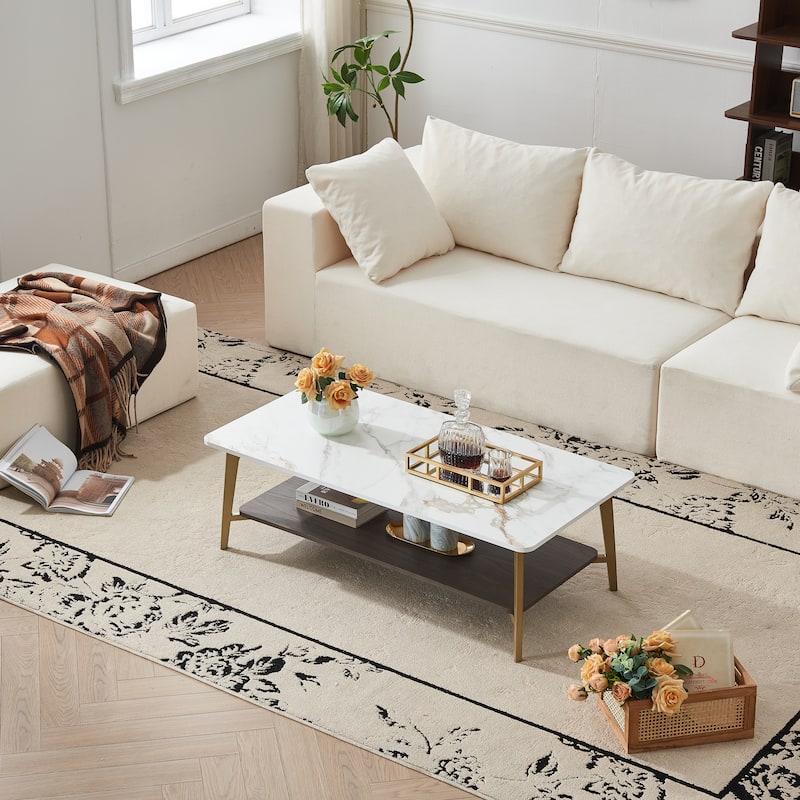 Modern Coffee Table Stylish Coffee Table Rectangular Center Table Side Table with Open Space, for Living Room‌