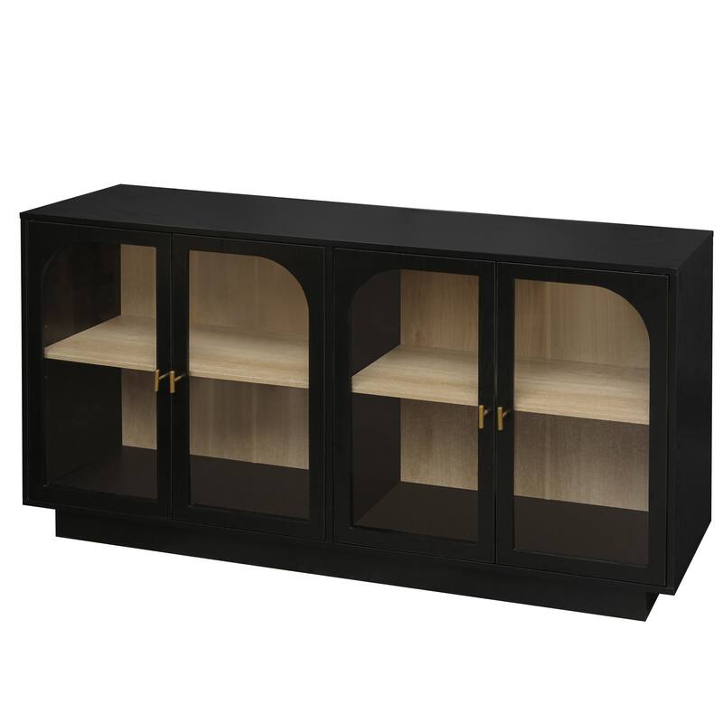 Display Cabinet Storage Cabinet Buffet Sideboard with Acrylic Door & Adjustable Shelves, Black Display Case TV Console Table