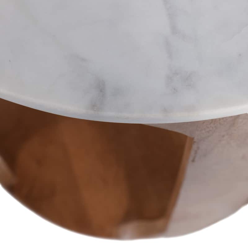 Modern Round Stone Top Accent Table with Wood Base - 22", Brown