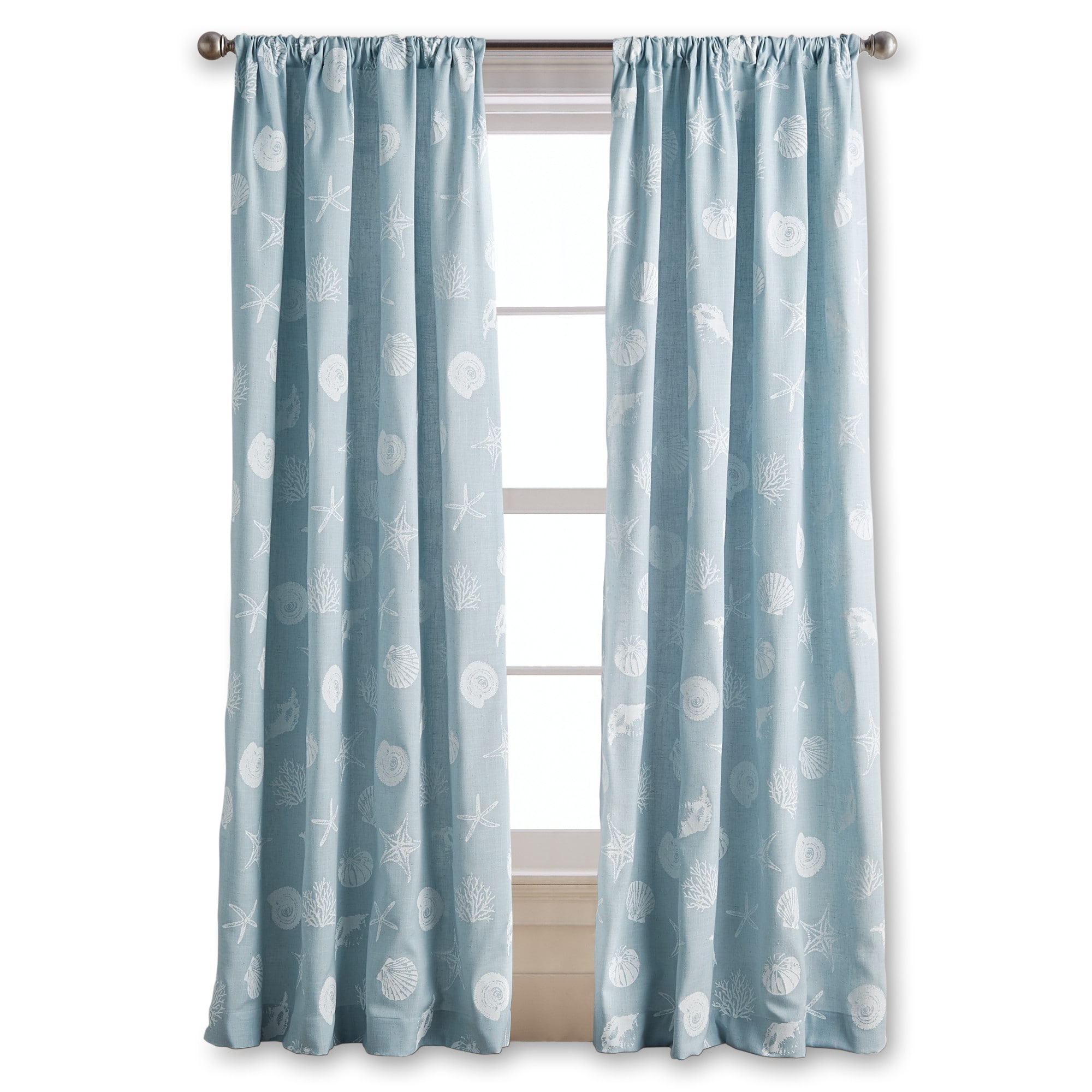 Shop Coastal Seashells Rod Pocket Curtain Panel Overstock 31838380 84 Inch Aqua