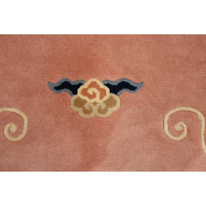 Hand Knotted Oriental 100% Wool Carpet Traditional Geometric Pink Art Deco Area Rug - 11' 1'' X 8' 0''