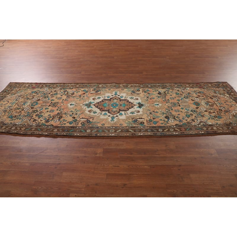Hamedan Persian Vintage Runner Rug Hand-Knotted Wool Carpet - 3'7"x 10'9"