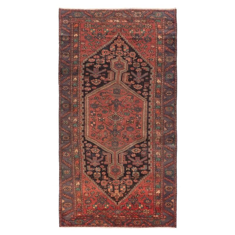 ECARPETGALLERY Hand-knotted Andelz Black, Red Wool Rug - 4'4 x 8'4