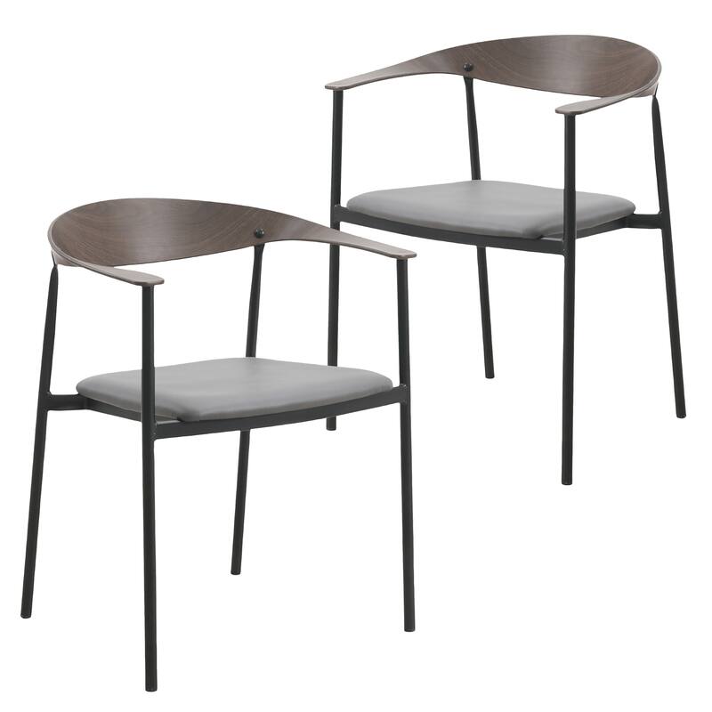 Leather Dining Chair with Stainless Steel Frame Set of 2 Kora Series - Charcoal