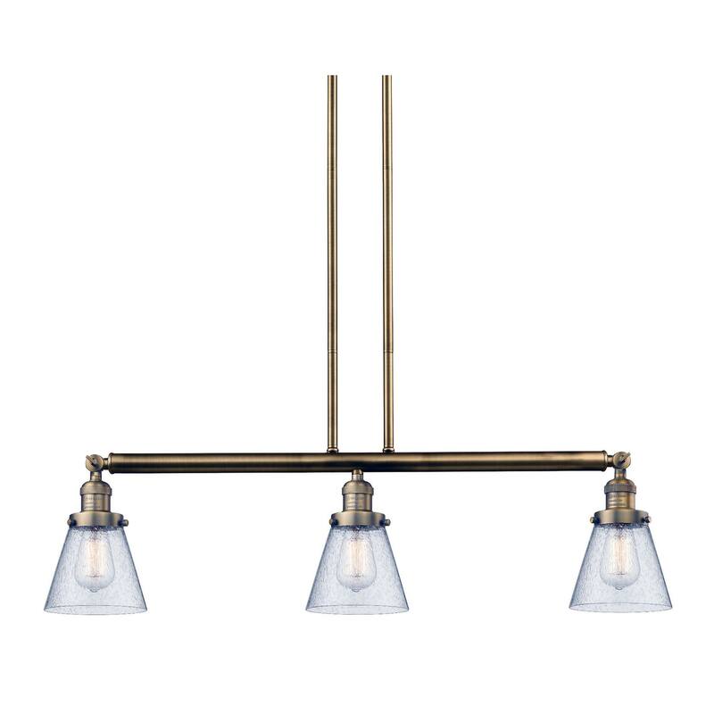 Innovations Lighting Small Cone 3 Light 39" Wide Linear Chandelier - Brushed Brass / Seedy