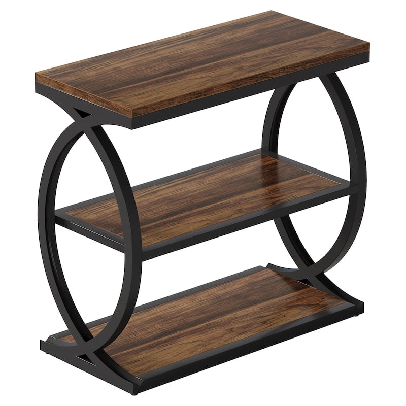 Small 3-Tier End Table for Living Room, Industrial Wooden Side Table with Metal Frame, Rustic Brown