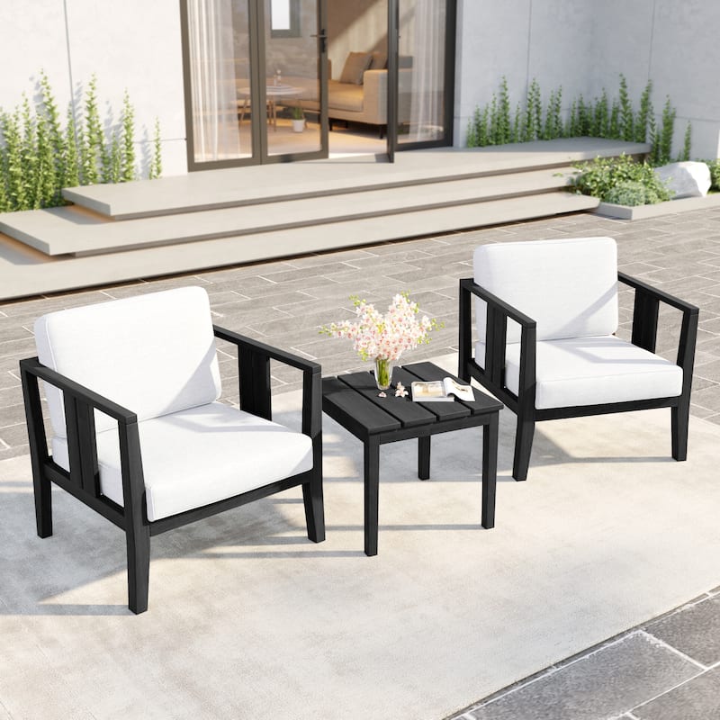 Uixe 3-piece Teak Solid Wood Outdoor Arm Chairs with Side Table Set
