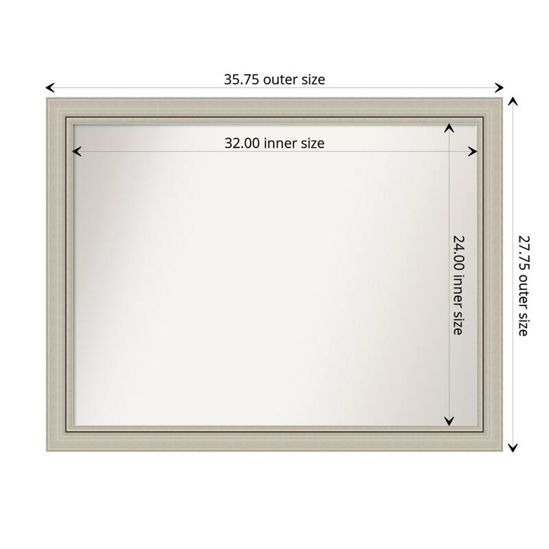 Romano Silver Narrow Framed Non-Beveled Custom Wall Mirror, Bathroom Vanity Mirror - Outer Size: 35.75 x 27.75