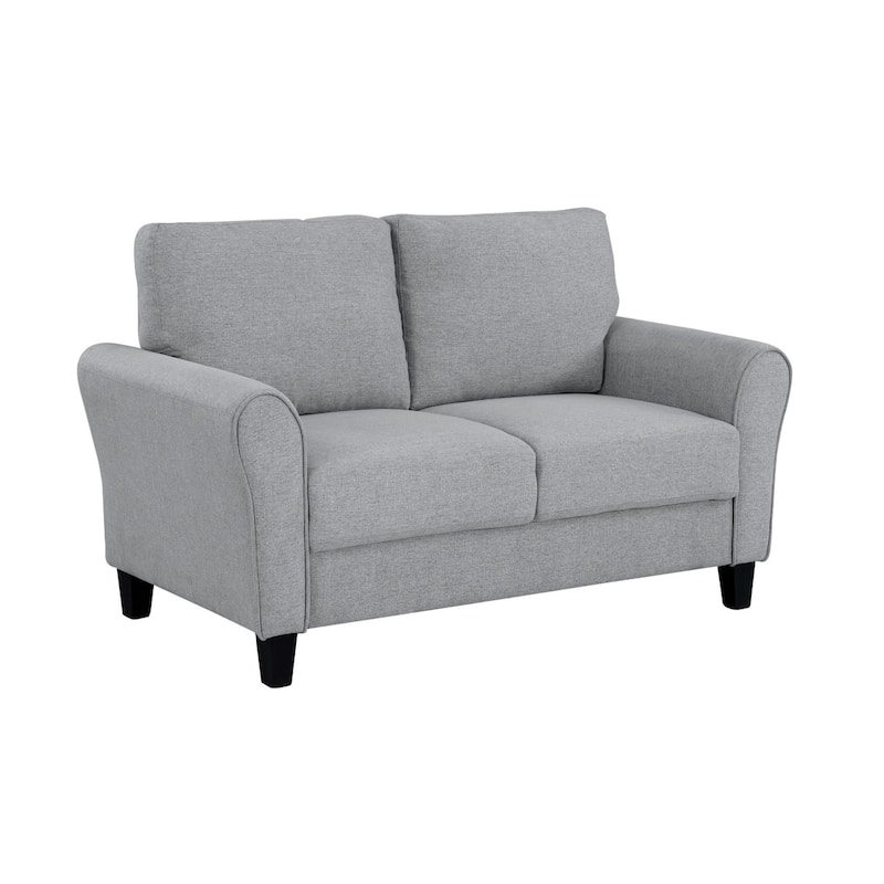 Engi 58 Inch Accent Loveseat, Smooth Gray Polyester, Attached Back Cushion