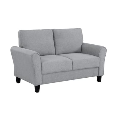 Engi 58 Inch Accent Loveseat, Smooth Gray Polyester, Attached Back Cushion
