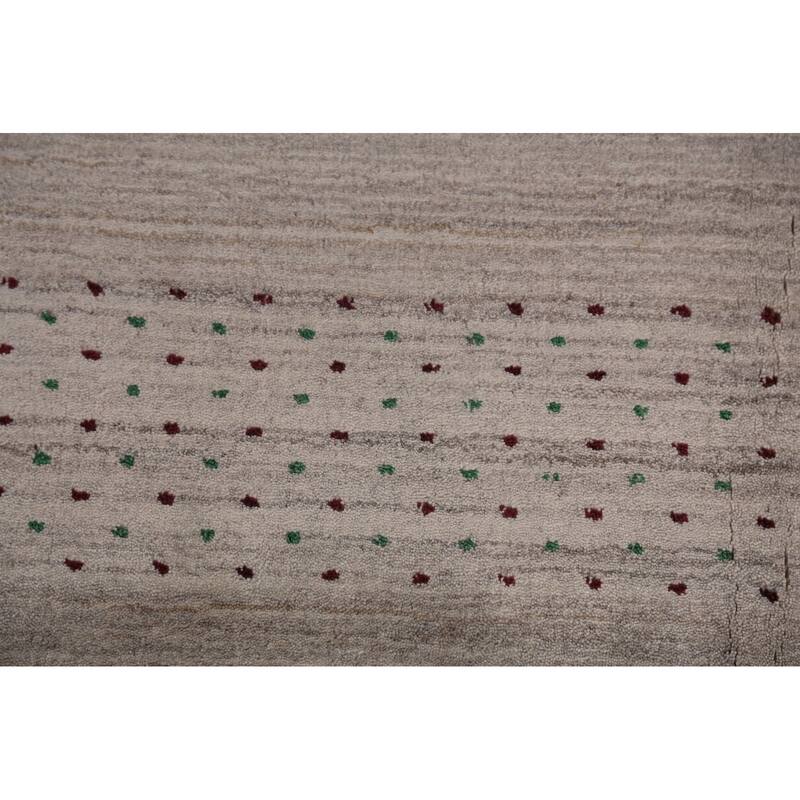 Striped Tribal Gabbeh Oriental Rug Hand-Knotted Beige Wool Carpet - 6'0" x 9'8"