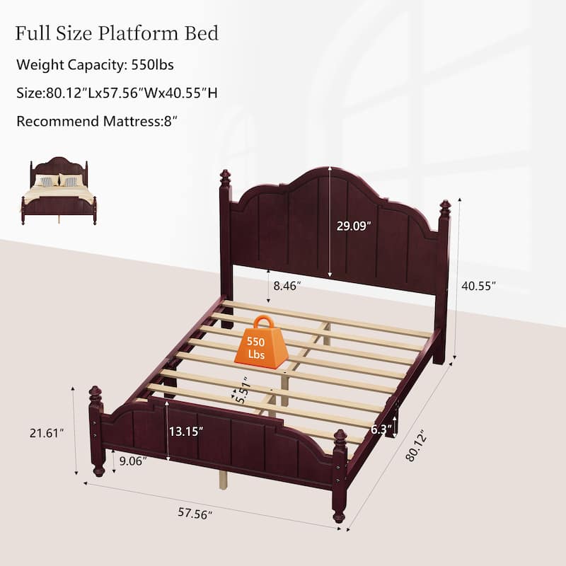 Vintage Platform Bed Frame with Headboard