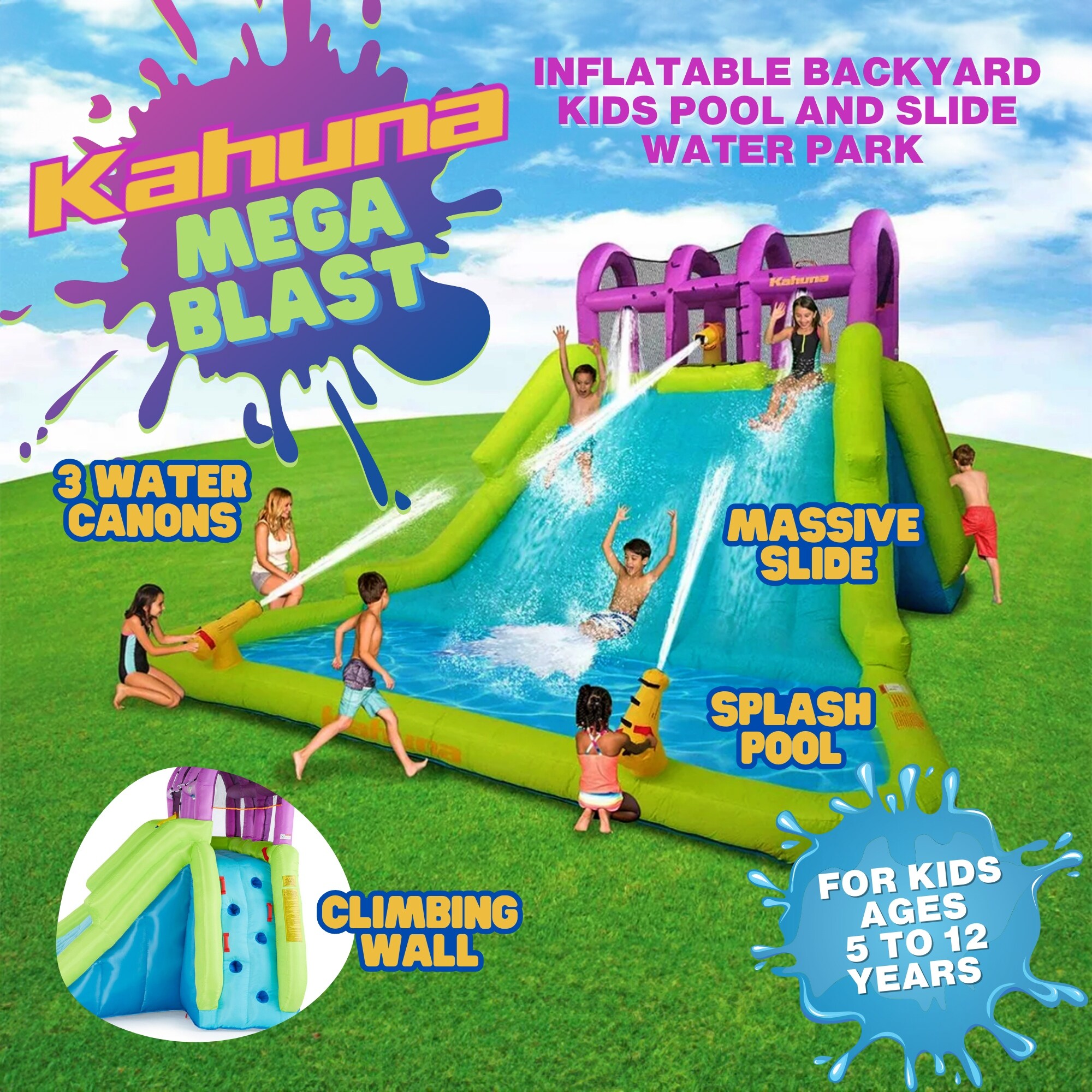 Kahuna 90808 Mega Blast Inflatable Backyard Kids Pool and Slide