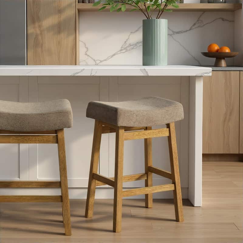 Lenon Modern Farmhouse Backless Bar Stool, Saddle Counter Stool with Upholstered Seat - Single - Amber Glow - Counter Height