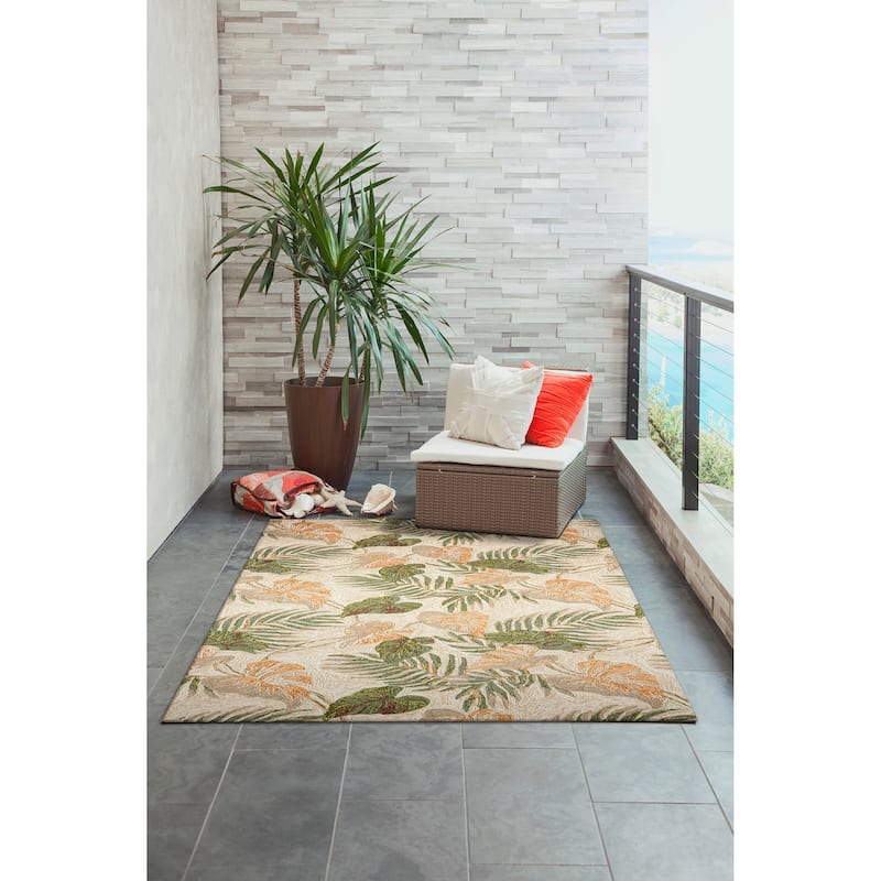 Liora Manne Ravella Tropical Leaf Indoor/Outdoor Rug Neutral