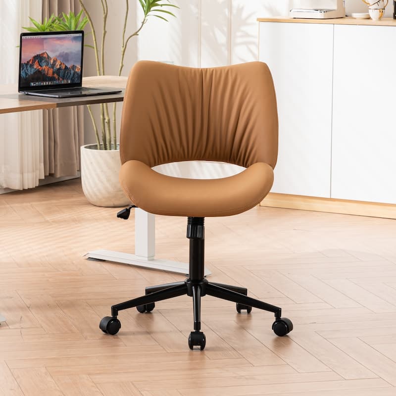Ergonomic Faux Leather Office Chair, Swivel Task Chair - Tan