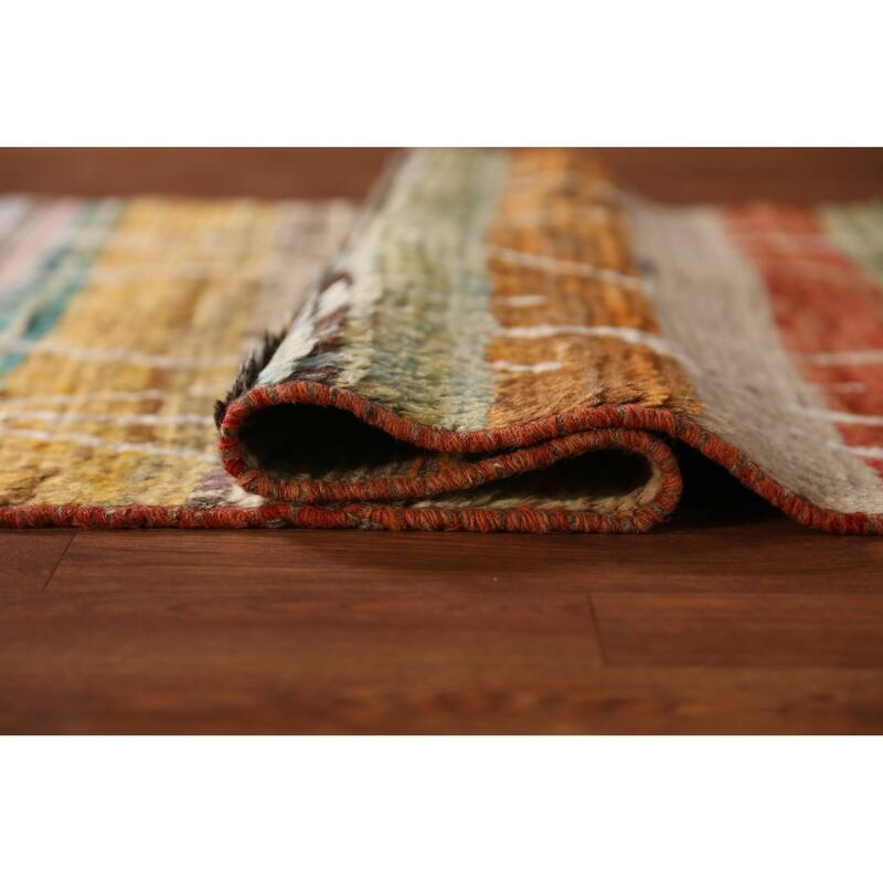 Geometric Moroccan Runner Rug Oriental Handmade Wool Carpet - 3'1" x 9'7"