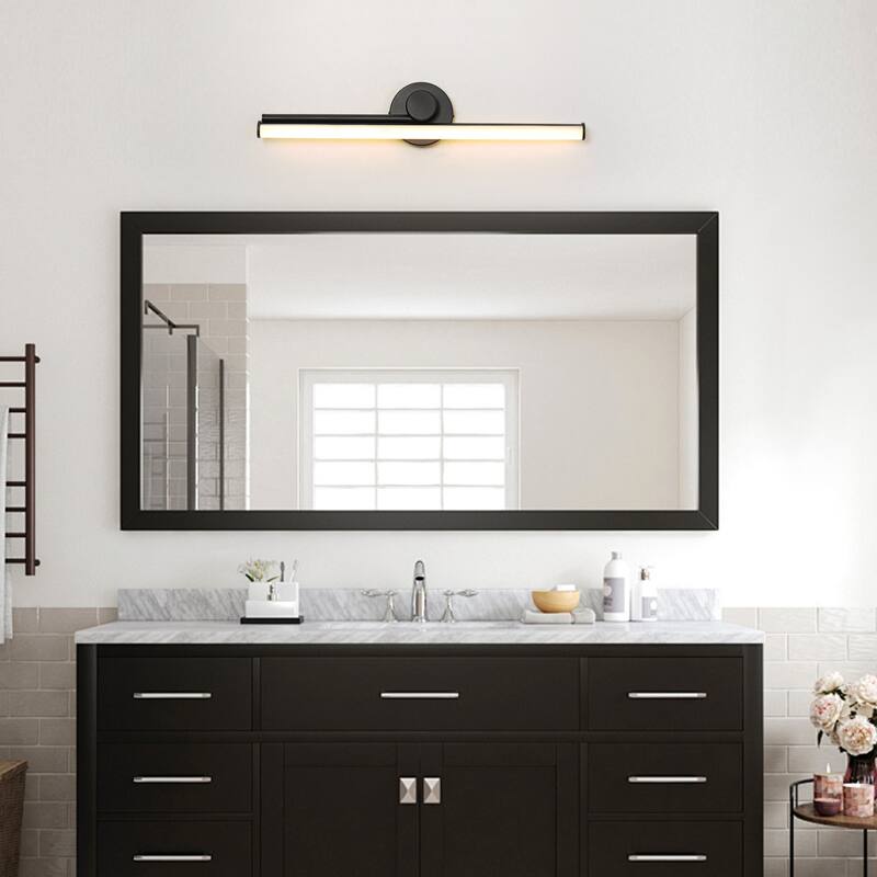 1-Light 23.8" W Modern Black Linear Metal Dimmbale Integrated LED Bathroom Vanity Mirror Light/Picture Light