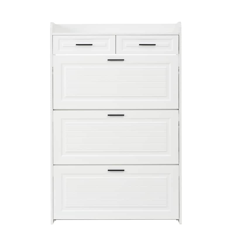 Two drawers, Three-fold Doors, Large storage Shoe Cabinet
